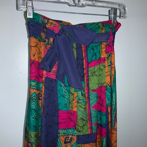 Christine David batik mosaic midi full skirt Sz M vintage bright colorful - Picture 3 of 8